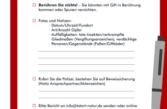 Diese Checkliste zeigt alle Schritte, denen Sie beim Fund eines toten Tieres folgen sollten