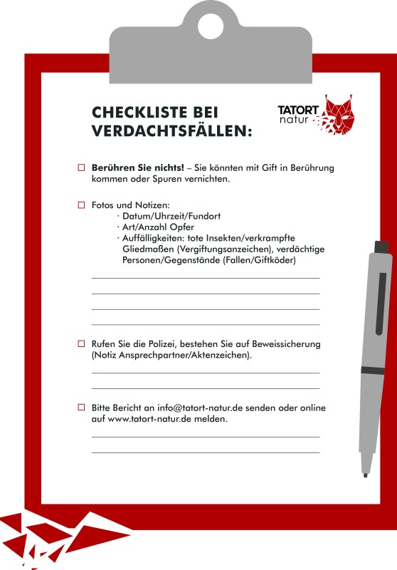Diese Checkliste zeigt alle Schritte, denen Sie beim Fund eines toten Tieres folgen sollten